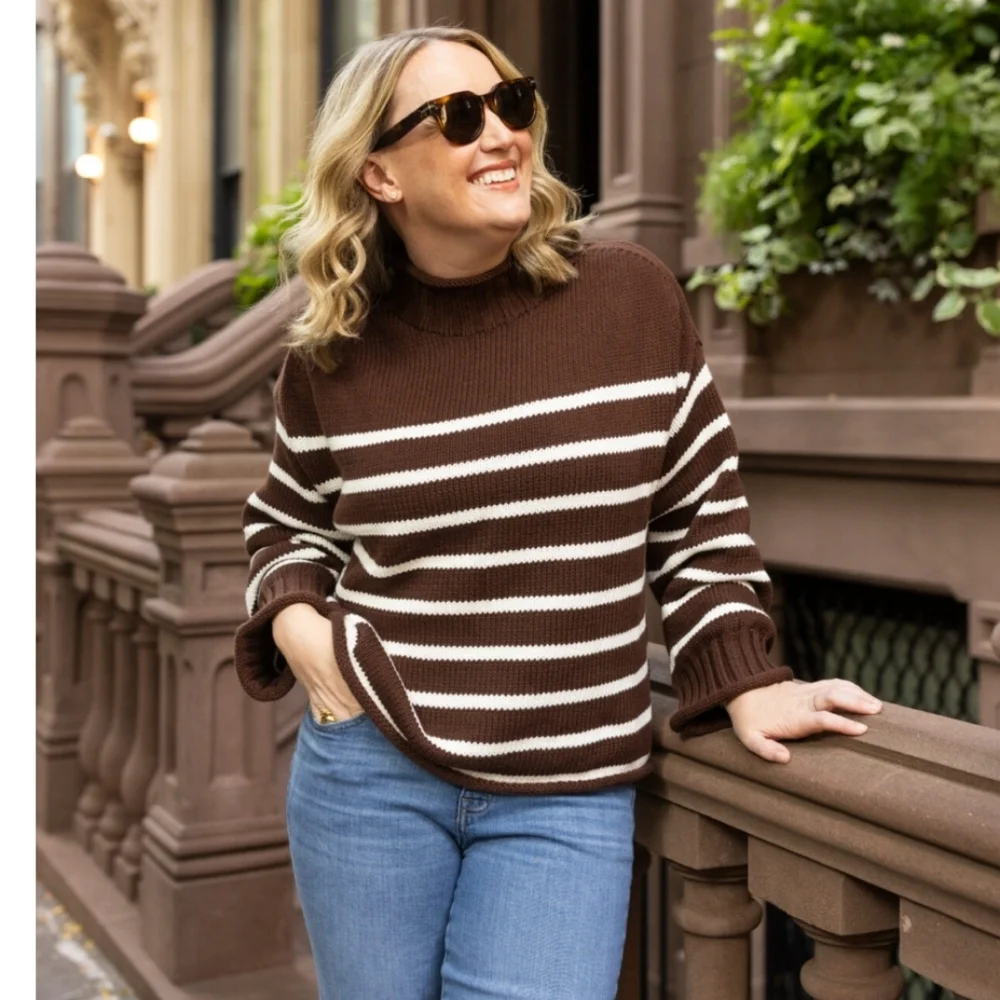 NWT J.Crew Women's 2025 Rollneck™ sweater in stripe Sz S $225 Viral - Picture 6 of 6